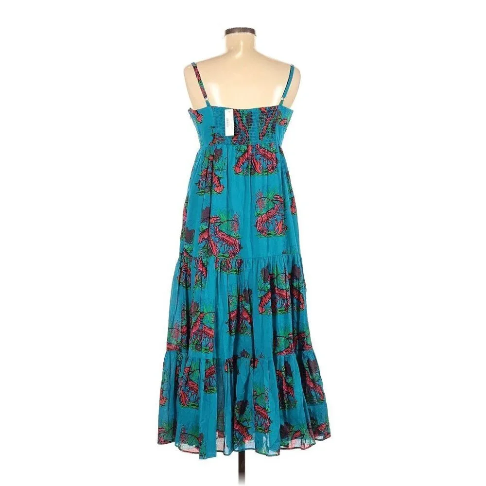 NWT J.Crew Tiered Maxi in Ultramarine Red Lobster Print Cotton Sun Dress 8